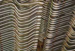 Coffman’s Exhaust displays a small run of its stainless steel pipes at its Ukiah, Calif., headquarters.