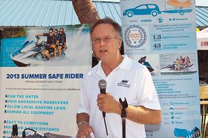 David Dickerson, director of state government relations for the Personal Watercraft Industry Association, participated in the “Summer Safe Rider” launch at Lake Lanier, Ga.