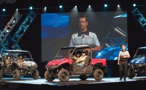 Mike Martinez, VP of Yamaha’s ATV/SxS Group, introduces the Viking in front of a crowd of 2,200 at the MGM Grand Hotel & Casino in Las Vegas in mid-June. 