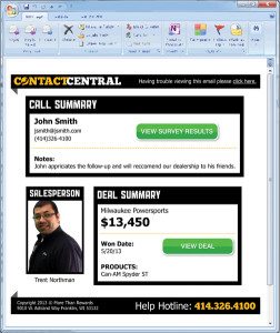 Contact Central sends an email alert to dealer personnel that provides a call summary of won and lost sales.