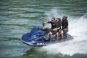 The flagship 2014 FX Cruiser SVHO cruiser, with two-tone Hydro-Turf, offers all the amenities, including Yamaha’s proprietary NanoXcel hull and deck.