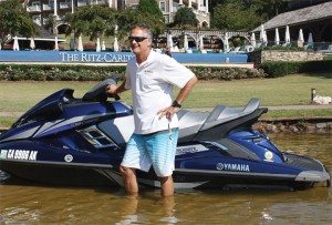 Scott Watkins, Yamaha Watercraft Group’s product manager, shows off the 2014 FX Cruiser SVHO, featuring the new 1,812cc, four-stroke, four-cylinder SVHO engine, during a media event in Georgia.
