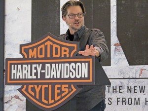 Harley-Davidson senior vice president and chief marketing officer Mark-Hans Richer introduces the new 2014 Street 500 and Street 750 at EICMA.