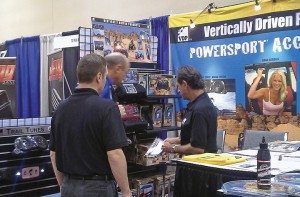 VDP president Jeff Jacobson, right, talks about his product line at the Parts Unlimited National Vendor Presentation.