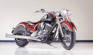 The Big Chief Custom features an array  of Genuine Indian Motorcycle aftermarket accessories along with a custom paint scheme and billet girder front fork.