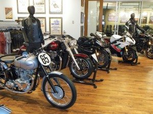 Triumph North America’s offices in Atlanta feature up to 30 bikes on display in hallways and offices. Autographed memorabilia and posters from motion pictures that featured Triumph bikes also grace the office walls.