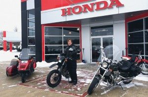 Kurt Hayden so far has made good on his attempt to ride a motorcycle — or ATV — to work every day for an entire year. He owns Hayden Honda in Kendallville, Ind.
