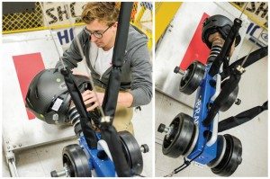 Bell recently added a second rotational impact rig to its slew of testing equipment to study how a head rotates inside a helmet upon impact. With the variety of testing equipment Bell employs, engineers can test rotational, linear, chinbar and penetration impacts on its helmets. 