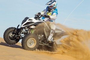 The Raptor 700R SE in Metallic Grey and White, shown at Glamis in California, is one of four 2014 Special Edition models unveiled by Yamaha. It has an $8,799 MSRP.