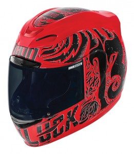The Icon 1000 line includes helmets, like this Airmada Hard Luck lid, along with jackets, pants, gloves, boots, casual clothing and fashion accessories for men and women.