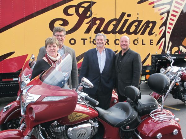 American Heritage Motorcycles, LLC owners (from left) Celia and Jeff Sinclair, Dan Finkelman and Rob McNish are joined in their latest venture by Terry Sullivan (not pictured). AHM has been approved by Polaris to open 15 Indian/Victory dealerships.