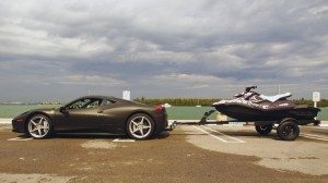 Electronic music producer deadmau5 towed his Sea-Doo Spark behind his Ferrari during BRP’s Miami promotional event.