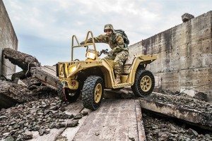 Polaris’ non-pneumatic tires were originally designed for military use. In tests, they’ve kept moving, even after being shot with 50-caliber bullets.
