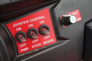 The joystick control can be turned off, allowing the converted UTV to be driven normally using the left-side steering wheel and pedals.
