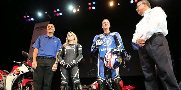 Long-time Yamaha and MotoGP racer Colin Edwards and his wife Alyssia helped debut some of the new Yamaha models at the 2014 AIMExpo.
