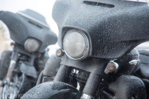 Snow- and ice-covered bikes unfortunately became a familiar sight for riders on the Harley-Davidson brick ride. 