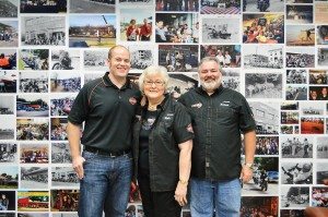 Myers-Duren Harley-Davidson owner Reba McClanahan and sons James (left) and Johnny (right) are celebrating the dealership’s 100th anniversary in Tulsa, Okla.