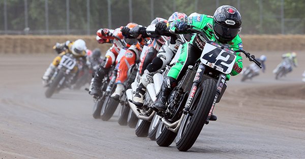 AMA Pro Flat Track racers compete handlebar-to-handlebar on production based American, European and Japanese motorcycles at speeds in excess of 130 mph.
