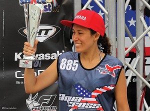 Paloma Noceda accepts the second place award in the 250 class of Daytona Round 1. Noceda is from Peru and rides for Yamaha RIVA Dean’s Team.