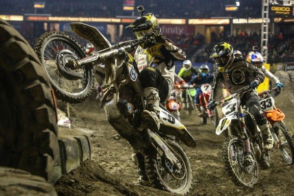 Colton Haaker (10), Mike Brown (3) and Taylor Robert (33) had a great battle for second at the Everett, Washington EnduroCross. Photo: Drew Ruiz