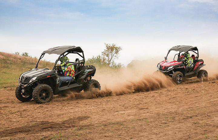 The 2016 CFMOTO ZFORCE 800 Trail (left) and ZFORCE 800 EX get put out to play. 
