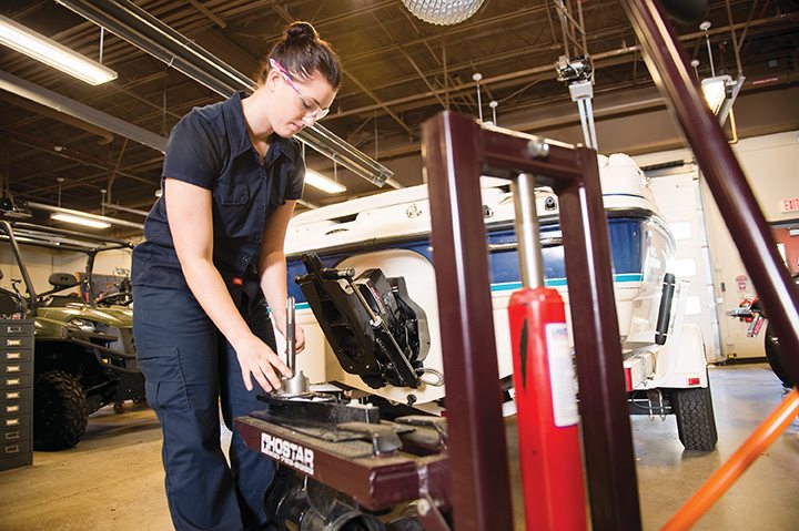 The SUNY Canton program involves the complete disassembly, inspection, repair and re-assembly of contemporary powersports sub-systems for motorcycles, ATVs and side-by-sides, personal watercraft, boat power plants and snowmobiles.