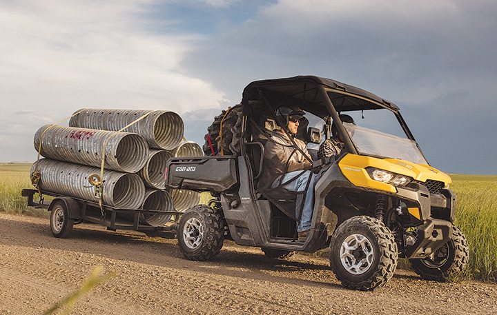 BRP’s debut entry into the utility UTV segment is the Defender, which is offered in its standard package at $10,999 and has already won numerous awards from enthusiast media. The shown Dynamic Power Steering model retails for $12,799.