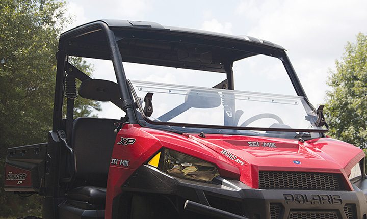 The Versa-Fold Windshield by Seizmik can be operated from inside a user’s UTV. 