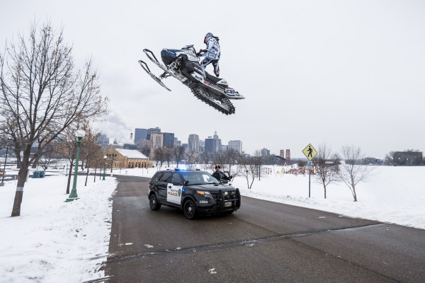 Levi LaVallee performs during filming for Red Bull Frozen City in downtown St. Paul, Minnesota, USA on January 25, 2016.