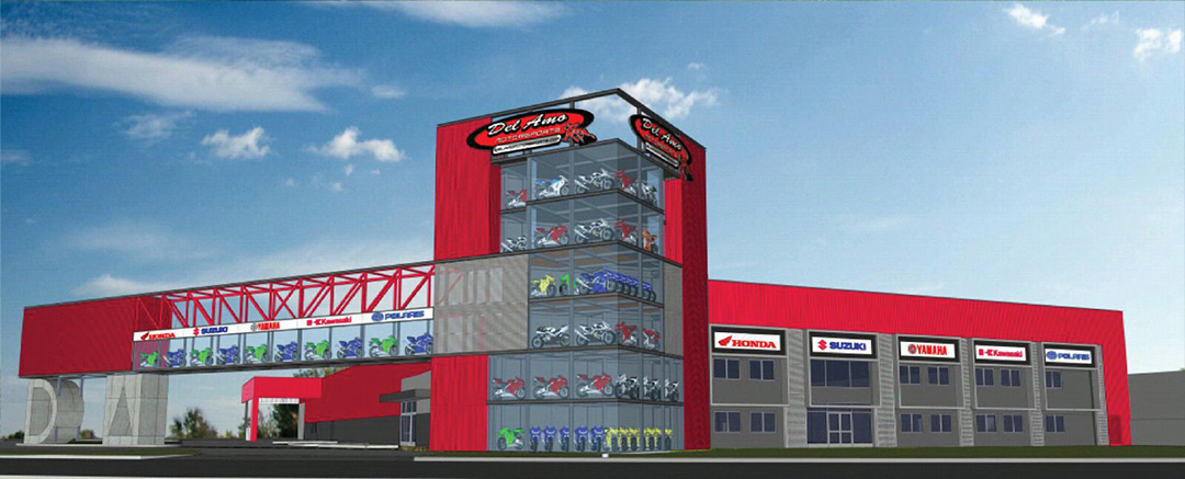 Del Amo Motorsports of Orange County opened in February and features a seven-story tower filled with motorcycles, as seen in this rendering.