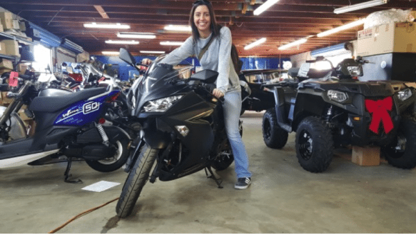 Jenna Dowd loves her new Kawasaki Ninja 300.
