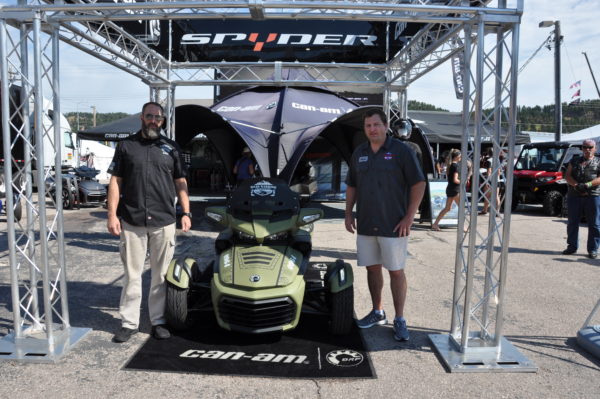 Chris Little and Steve Berger of the Road Warrior Foundation with their new military-themed Can-Am Spyder.