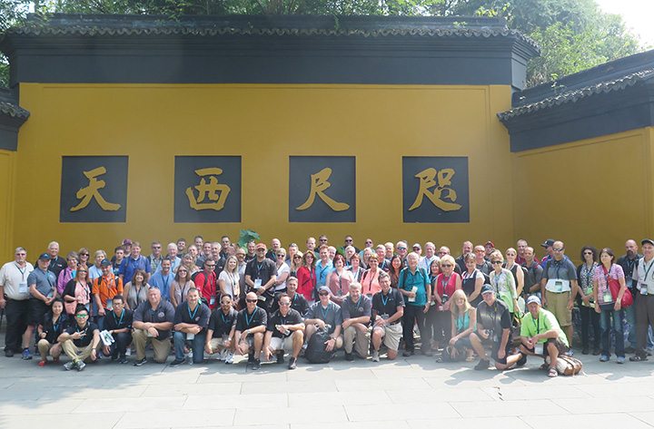 First stop on the tour of Hangzhou, CFMOTO’s hometown, was the Lingyin Temple, a Buddhist temple that is known for its grottos and rock carvings. The writing on the yellow wall translates roughly into “Western Paradise Within Reach.”
