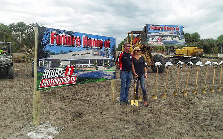 Route 1 Motorsports owners Willy Carmine and Kellie Yeasley broke the ground on their new Malabar, Florida, dealership on Nov. 15.