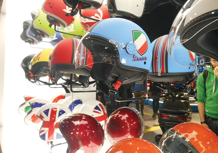 Somehow, at EICMA, even a standard presentation of helmets looks cool.