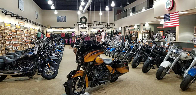 Inside the showroom of Mountain State Harley-Daviodson