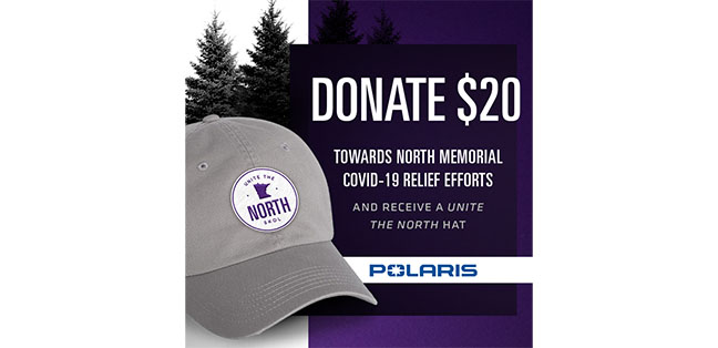 Polaris Vikings Skol fundraiser hat for healthcare workers article on Powersports Business
