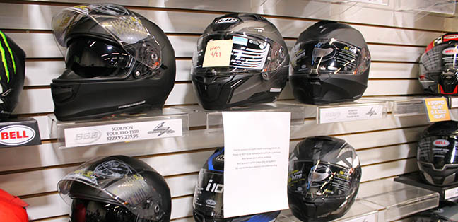 Photo of virtual helmet fitting for Powersports Business magazine article