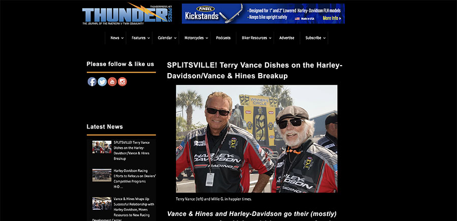Vance & Hines, Harley-Davidson, racing