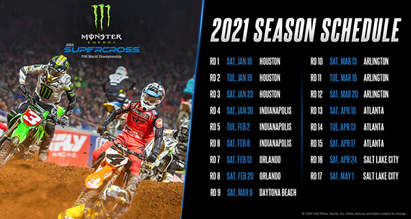 Monster Energy Supercross Schedule 2022 2021 Supercross Schedule Announced | Powersports Business